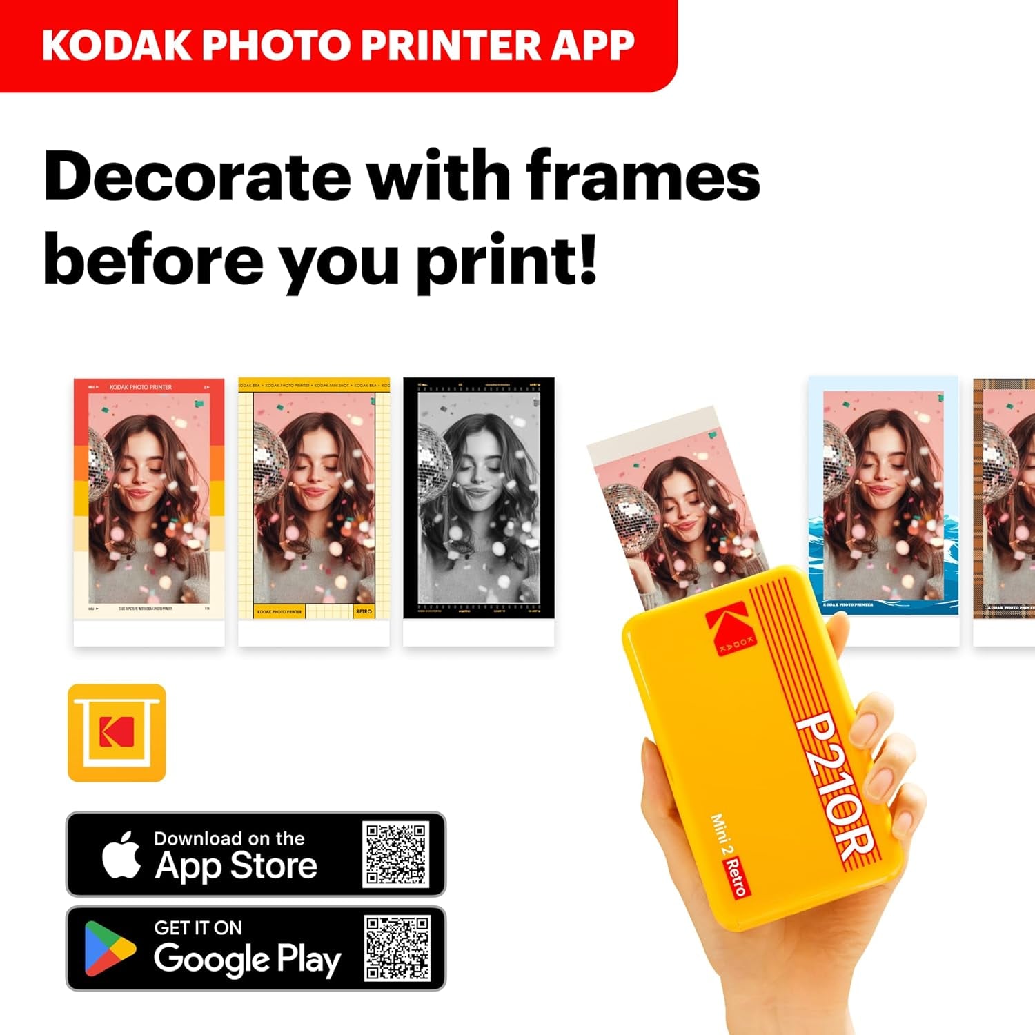 KODAK Mini 2 Retro 2X3 Portable Photo Printer, 8 Sheets, Bluetooth Smartphone Printer for Iphone & Android, Instant Color Prints, 4PASS Dye Sublimation, White