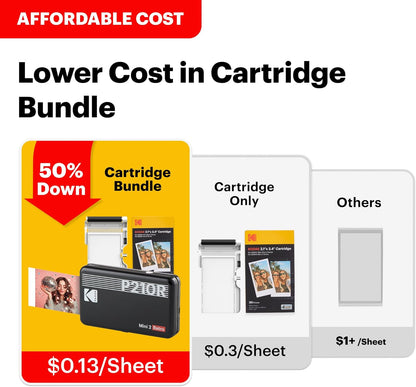 KODAK Mini 2 Retro 2X3 Portable Photo Printer, 8 Sheets, Bluetooth Smartphone Printer for Iphone & Android, Instant Color Prints, 4PASS Dye Sublimation, White